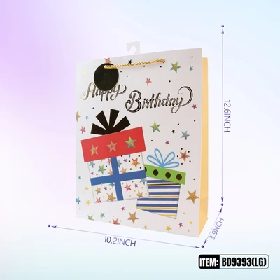 BD9393-LG, Birthday Gift Bags LG.Assorted x4 Styles10.2"x3.9"x12.6", 887257130441