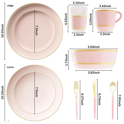 OL36454, Elegance Party Luxury Party Dinnerware Set 220pc – Pink/Gold