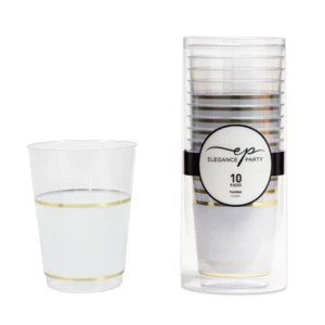 36257, Elegance Party 10PK 12oz Tumbler Clear+Gold+White, 191554362574