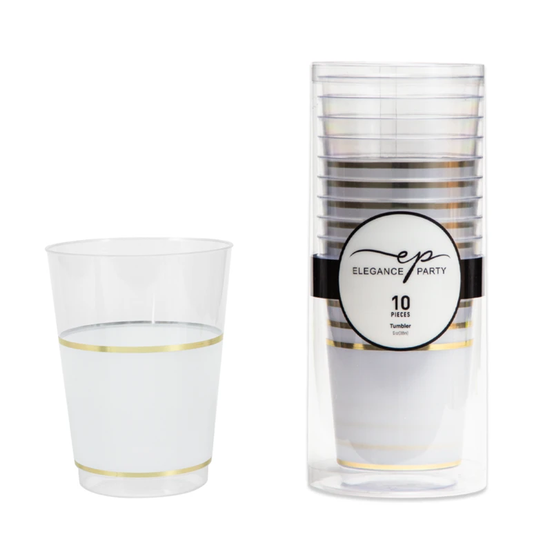 Elegance Party 10PK 12oz Tumbler Clear+Gold+White