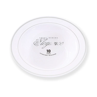 36205, Elegance Bowl 12oz White + 2 Line Stamp Silver, 191554362055