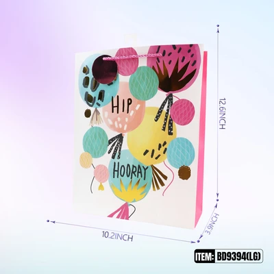 BD9394-LG, Birthdays Gift Bags LG. Assorted x4 Styles 10.2"x3.9"x12.6", 887257130472