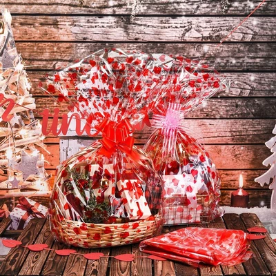 D5512, Gift Cellophane Wrap Bags HEART PRINTED 28"*38" 50/PK, 887257555121