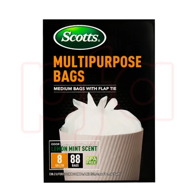 ST-30220, Flap Tie Trash Bag Box 8 Gal 150CT White Lemon - Scotts, 191554302204