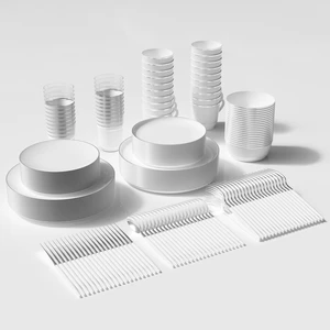 OL36452, Elegance Party Luxury Party Dinnerware Set 220pc – White/Silver