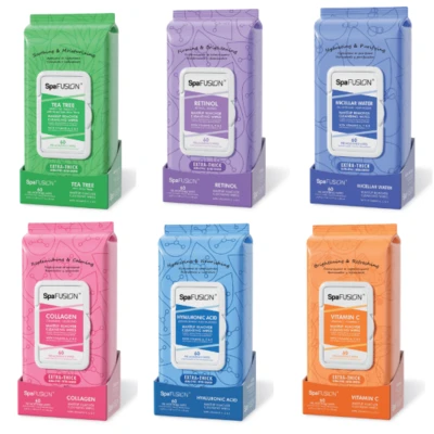 DT69308, Spa Fusion Make up Remover Cleansing Wipes 60ct Assorted, 191554693081