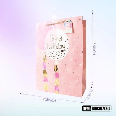 BD9387-XL, Birthday Gift Bags XL.Assorted x4 Styles 11.8"x4.7"x16.5", 887257130632