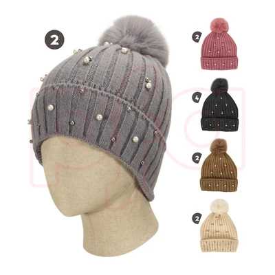 10021, Cindy Claire Ladies Pom hat with fur Lining, 191554100213