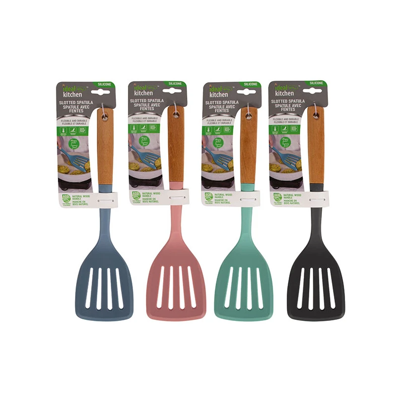 Ideal Kitchen Silicone w/ Wood Handle Slotted Spatula