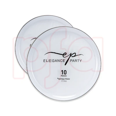 36243, EP Edge 10PK 7.5" Dinner Plate White+Silver, 191554362437