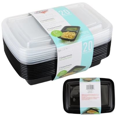 56041-12, Fresh Guard Plastic Bento Meal Prep Container 20PK 750ml 2 Div, 191554560413