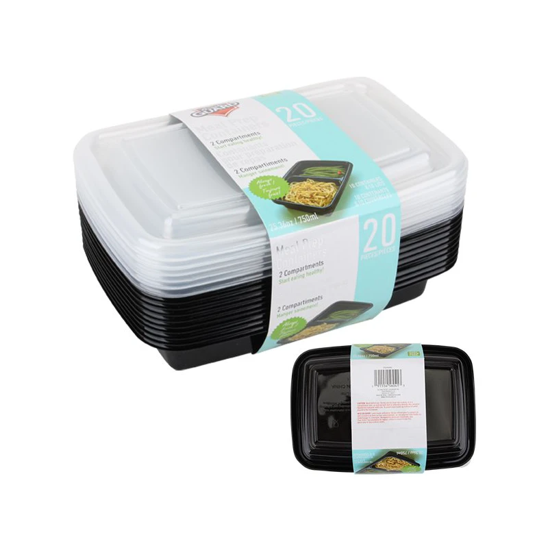 Fresh Guard Plastic Bento Meal Prep Container 20PK 750ml 2 Div