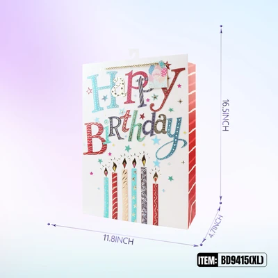 BD9415-XL, Birthday Gift Bags XL x4 Assted. 11.8"x4.7"x16.5", 887257130335