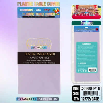 D6966-P19, Plastic Table Cover Light-Purple Rectangular 54"x108", 887257572548