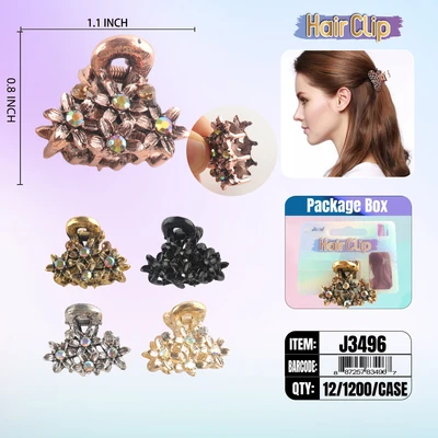J3495, Hair Clip 1″ Inch with Diamond Assorted, 887257834950