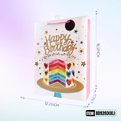 BD9393-XL, Birthday Gift Bags XL. Assorted x4 Styles12.2"x4.7"x16.5", 887257130434