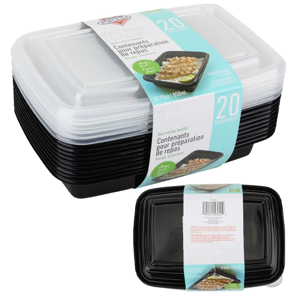 56042, Fresh Guard Plastic Bento Meal Prep Container 20PK 850ml, 191554560420