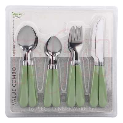 56351, Ideal Kitchen 16PK Dinnerware Set Green, 191554563513