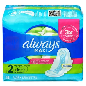 ALW-03368, Always Maxi 18ct Size 2 Daytime Super Pads, 030772033685