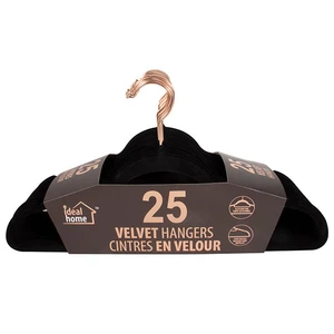45025, Ideal Home Velvet Hanger 25PK Black Rose Gold Hook, 191554450257