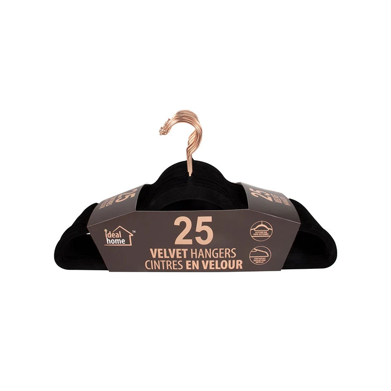 Ideal Home Velvet Hanger 25PK Black Rose Gold Hook
