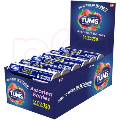 T8AB, Tums Antacid 8CT Extra Assorted Berries Ex 750 12pk, 307667388084