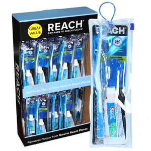 DF598224-40, Reach Travel Kit ADR Brush, Chest TP, Cap, Floss & Pouch in PDQ Display, 840040166232