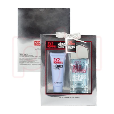 88595, Men's 2pc Large Gift Set 2X2 HOMMES HEROS 3.4fl.oz/100mlEDP 2.8fl.oz/80ml After Shave, 191554885950