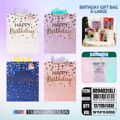 BD9402-XL, Birthday Gift Bags XL.Assorted x4  Styles 11.8"x4.7"x16.5", 887257130694
