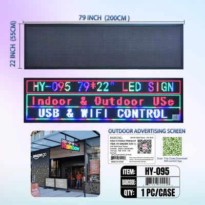 HY-095, LED RGB SIGN Waterproof Out Door & In Door P10 Panel (200*55CM)=79"x22" (HC-Software USB*WIFI), 887257700955