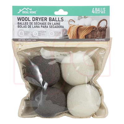 38249, Ideal Home  Wool Dry Ball 4PC with PVC Bag, 191554382497