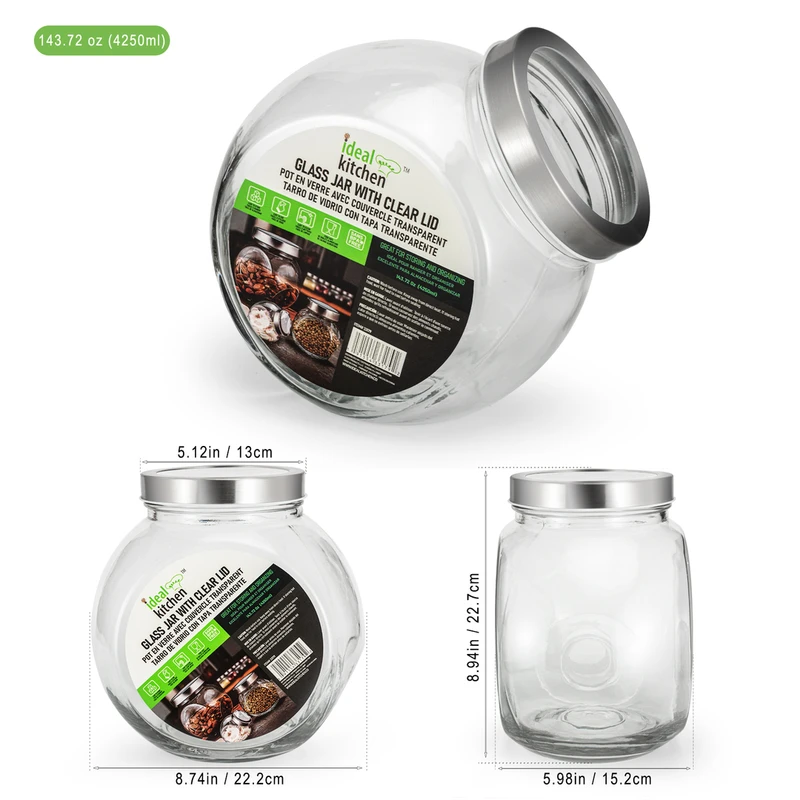 Ideal Kitchen Glass Jar with Clear Lid 145.2 oz