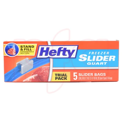 HEF-FSQ5, Hefty Freeze Slider Bag 5 Count Quart Size, 013700747588