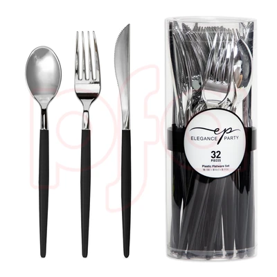 36276, EP 32PK Cutlery  Black+Silver, 191554362765