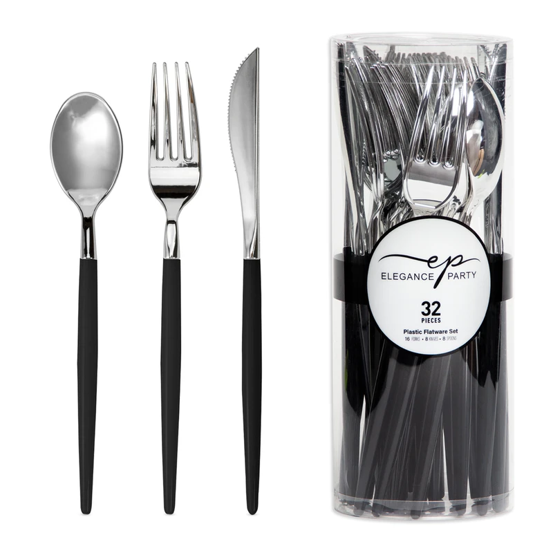 Elegance Party 32PK Cutlery Black+Silver