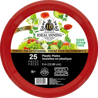 36105, Ideal Dining Plastic Plate 9in Red 25CT, 191554361058