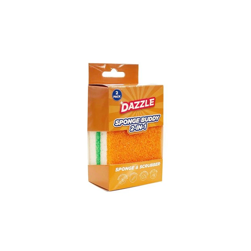 Aussie Clean Scrub-a-roo 2in1 Sponge 2pk 11cm x 7cm x3cm
