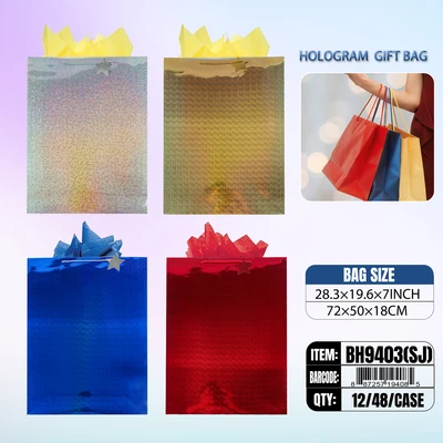 BH9403-SJ, Holohgram Gift Bags SJ Asstd.x4 Color 28.3"x19.6"x7", 887257194085