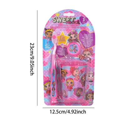 68057, Oral Fusion Kids Sweet Little Miss Toothbrush 3PK Set With Rinsing Cup, 191554680579