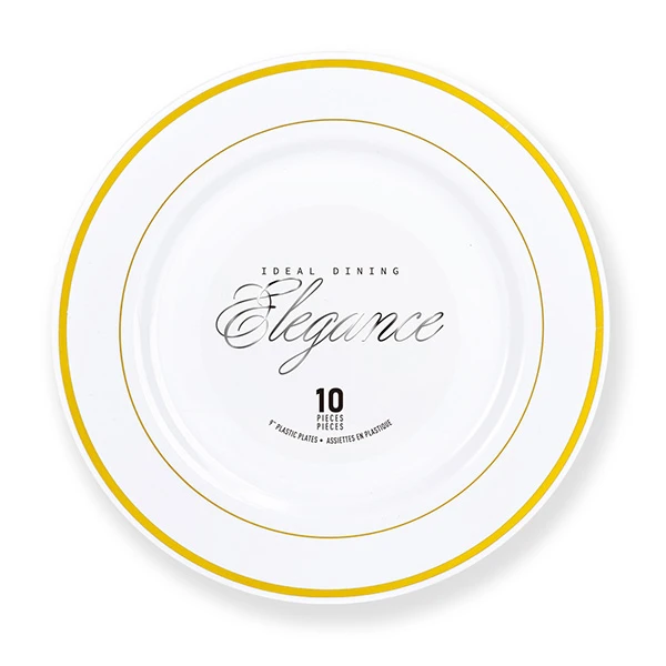 36208, Elegance Plate 9" White + 2 Line Stamp Gold, 191554362086