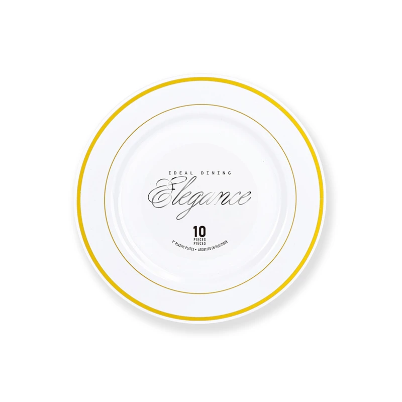 Elegance Plate 9" White + 2 Line Stamp Gold