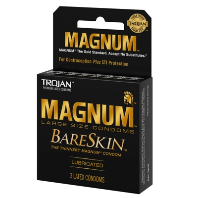 TROJ3-MAG-BARE, Trojan Condoms 3 Count Magnum Bare Skin