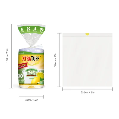 30153, XtraTuff Extra Strong Medium Drawstring Trash Bags 8Gal 90CT - Lemon, 191554301535