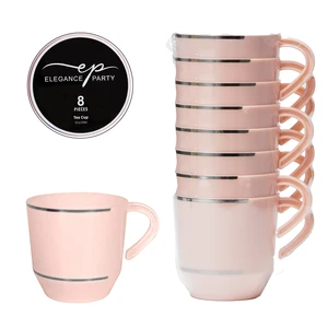 36319, Elegance Party 8PK 12.5oz Tea Cup Blush+Silver, 191554363199