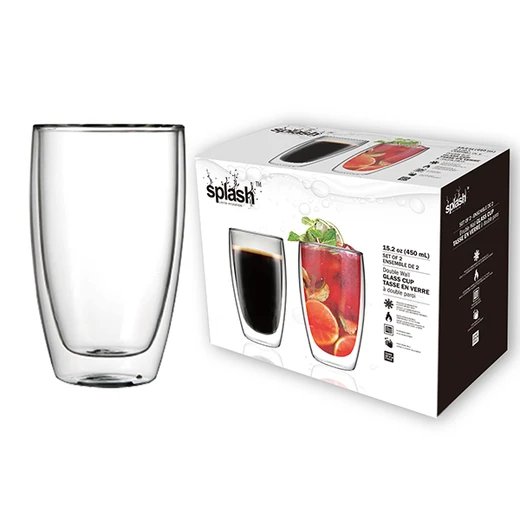 33102, Splash Double Wall Glass Cup 15.2oz 2PK, 191554331020