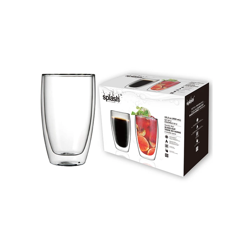 Splash Double Wall Glass Cup 15.2oz 2PK