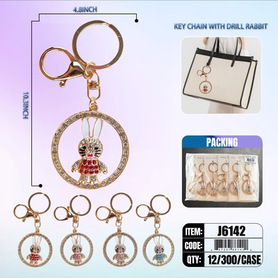 J6142, Fashion Diamond Key Chain Rabbit, 887257861420