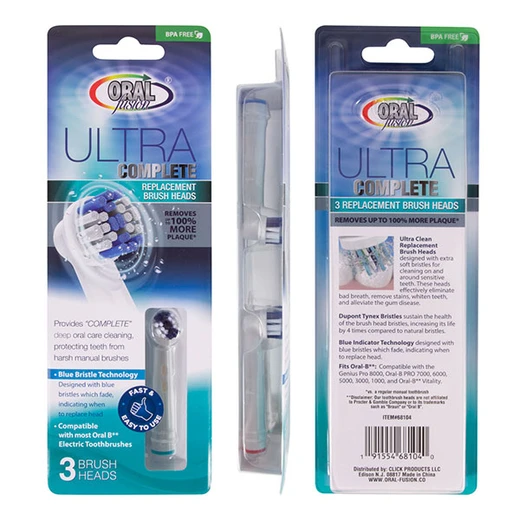 68104, Oral Fusion 3 Replacement Brush Heads Compatible with Oral-B, 191554681040