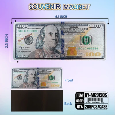 NY-MG9120S, Money Magnet $100 Bill Silver, 887257991202