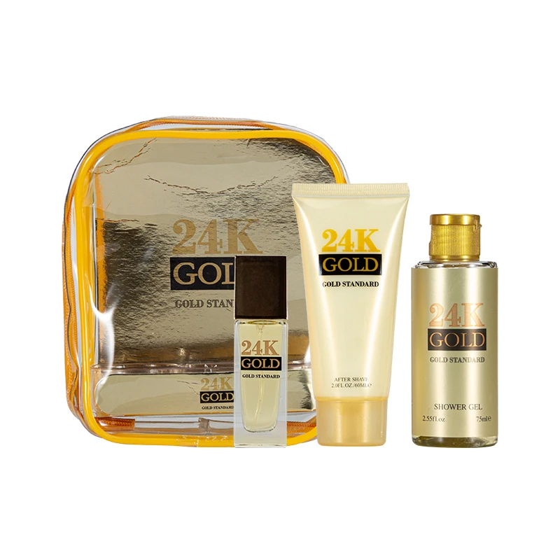 Men's 3pcs Bag Gift Set 24KGOLD12ml/0.4fl.oz Perfume+60ml/2fl.ozAfterShave+75ml/2.55fl.oz ShowerGel